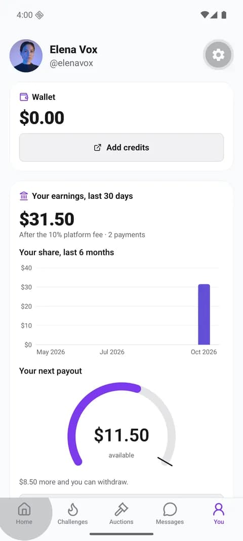 A creator's account on Android